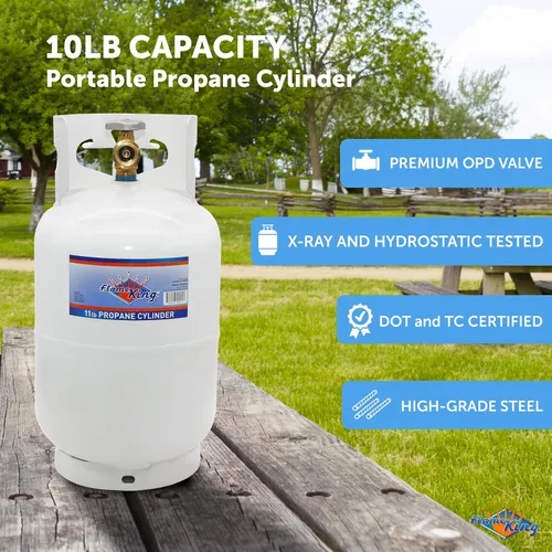 Vista 4 de Flame King Cilindro de tanque de propano de acero de 10 libras con válvula de dispositivo de protección contra desbordamiento tipo 1, ideal