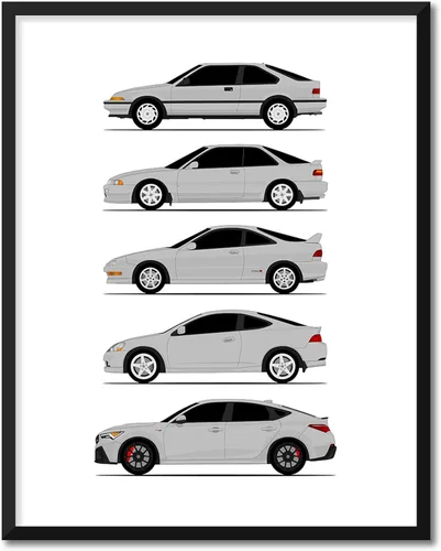 Vista 21 de Custom Car Posters Handmade Poster compatible with Acura Integra Evolution Generations and Print of Acura Integra - Multi, 8x10 Metallic Print