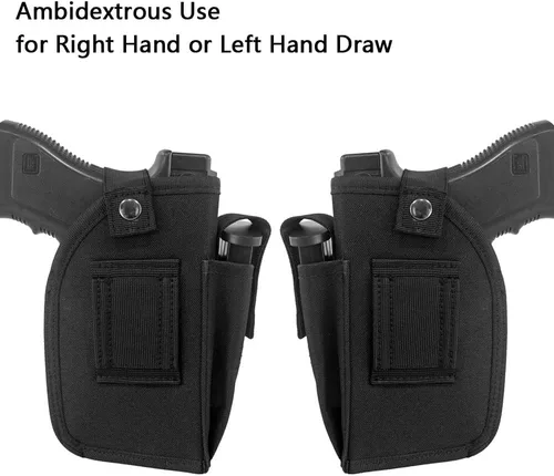 Vista 4 de Depring Funda para transporte oculto con bolsillo para Mag universal se ajusta a pistolas con accesorio láser o luz IWB OWB Car ambidextra Funda