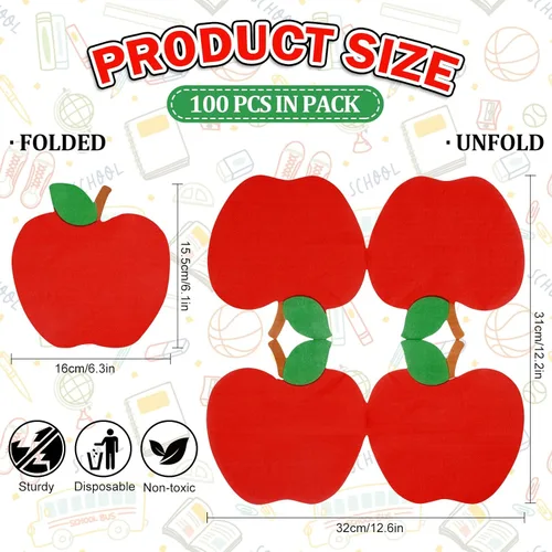Vista 2 de Whaline Paquete de 100 servilletas de papel desechables de manzanas rojas, servilletas de papel desechables para la temporada escolar, servilletas