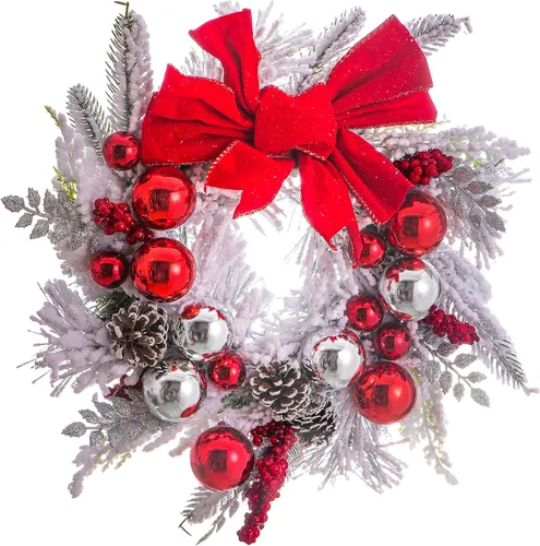 Vista 9 de Corona de otoño para puerta delantera, peonías artificiales, coronas de otoño e invierno para puerta delantera, decoración de pared exterior o Marrón