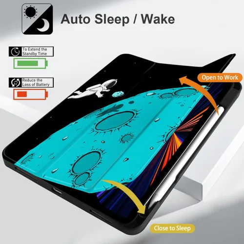 Vista 5 de TWOLSKOO Funda para iPad Pro de 11 pulgadas de 4ª generación 2022, [Soporte para lápiz integrado] Soporte triple y encendido automático/apagado