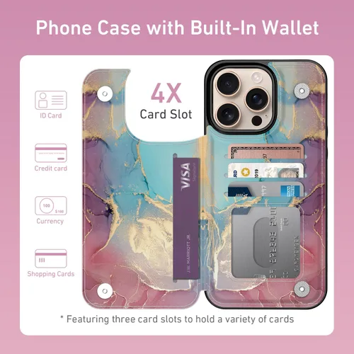 Vista 1062 de LETO para iPhone 15 Pro Funda tipo cartera - Tapa tipo folio con patada - Diseños de moda - Tarjetero - Funda protectora para mujeres y niñas - 6.1