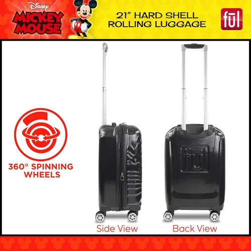 Vista 3 de FUL Disney Mickey Mouse - Maleta rígida moldeada con ruedas giratorias, Negro -, Disney Mickey Mouse - Maleta con ruedas moldeada, carcasa rígida