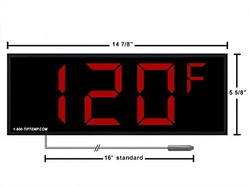 Vista 2 de Termómetro grande de pantalla de 3 dígitos fabricado en los Estados Unidos con dígitos de 4 pulgadas para pantalla extragrande, termómetro muestra