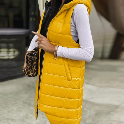 Vista 2 de Lovor Chaleco de plumón para mujer, abrigo largo de invierno con capucha, talla grande, sin mangas, cálido, abrigo acolchado para exteriores