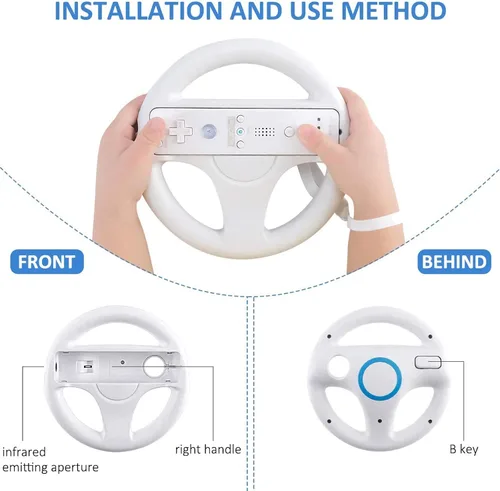 Vista 3 de Volante para controlador Wii 2 ruedas de carreras blancas compatibles con Mario Kart rueda de control de juego GEEKLIN para Nintendo Wii Remote