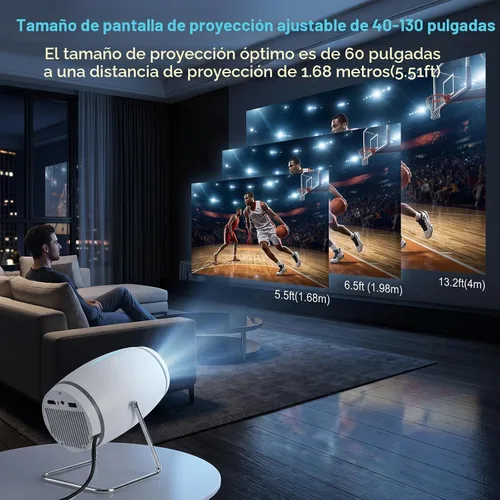 Vista 4 de 【Aplicaciones integradas】Mini proyector con WiFi y Bluetooth, proyector portátil de soporte 1080P 4K, proyector de películas para dormitorio Blanco