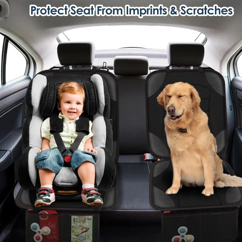 Vista 7 de Sinvitron Protector de asiento de automóvil para asiento de automóvil infantil, tapete de cuero antideslizante impermeable con 2 bolsillos de malla