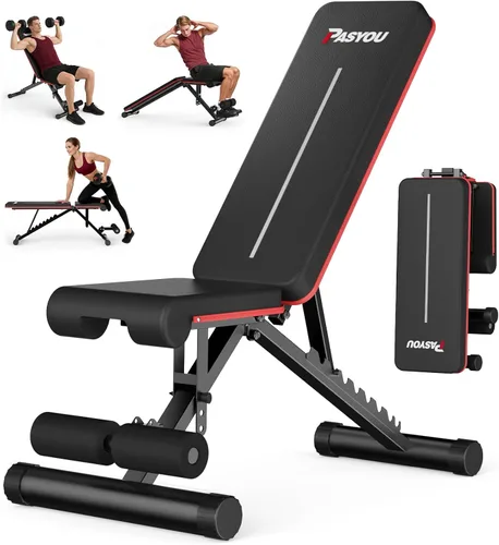 PASYOU Adjustable Weight Bench for Home Gym, Foldable Workout Benches with 660LBS, Exercise Bench for Incline Decline Flat Bench Press, Foldable