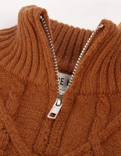 Vista 4 de GRACE KARIN Suéter de punto trenzado para niños, cuello alto con cremallera de un cuarto para invierno