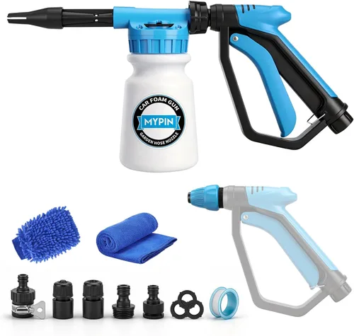 Vista 10 de Pistola de espuma para lavado de autos/aspersor de manguera, cañón 16 EN 1, ajustable con selector de proporción de espuma de 2.5-6, botella de 1L
