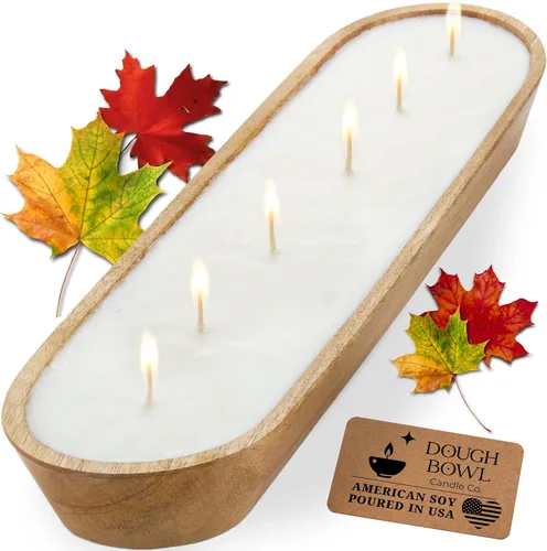 Vista 20 de Dough Bowl Candle Co. Vela de Soja Beach Linen - 3 Mechas Decoración Rústica de Granja Eliminador de Olores en Cuencos de Madera, Vela de Cuenco