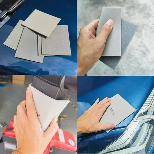 Vista 4 de Juego de 15 esponjas de lijado de grano 400-3000, hoja de esponjas de lijado de manos húmedas o secas de 4.5 x 5.5 pulgadas, bloque de arena