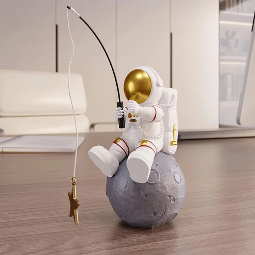 Vista 4 de Astronaut Figurine Statue, Astronaut Fishing Star Figure Sculpture for Desktop & Tabletop Decor, Resin Spaceman Planet Desk Ornament for Outer Space