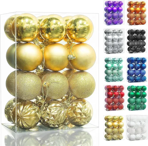 Vista 18 de Lulu Home Adornos de Bolas de Navidad, 34 Unidades de 1.57" Adornos Colgantes Pre-ensartados, Bolas de Plástico Inastillables de Navidad para Blanco