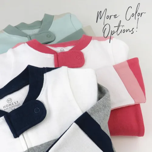 Vista 6 de HonestBaby Pijama de una pieza con pies para dormir y jugar, con cremallera frontal, 100% algodón orgánico para niñas