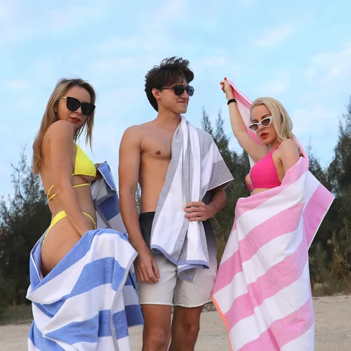 Vista 6 de HENBAY Toalla de playa de algodón de gran tamaño - Toalla de piscina grande de 70 x 35 pulgadas, toalla de cabana de natación de secado rápido a