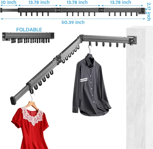 Vista 3 de KAXIWEI Tendedero plegable montado en la pared para ropa, ahorro de espacio para lavandería pequeña y uso doméstico