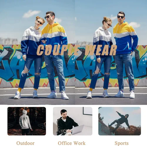 Vista 6 de Gesean Men's Novelty Color Block Pullover Fleece Hoodie Long Sleeve Casual Sweatshirt with Pocket