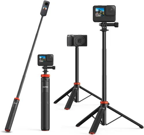UURig Barra telescópica autofoto larga con trípode, agarre de mano impermeable, para Insta360 GoPro Hero 13 12 11 10 9 8 7 6 5 4 3 2, Fusion, Max,