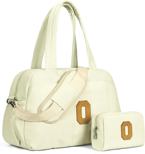 Vista 178 de Bolsa de lona Vogewood, bolsas personalizadas de fin de semana para mujer, bolsas de viaje con estuche de maquillaje, regalos de cumpleaños, Beige