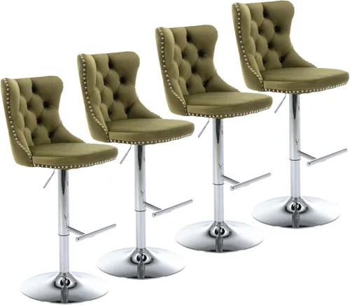 Vista 109 de Aoowow Juego de 2 taburetes de bar giratorios, taburetes de bar ajustables con respaldo de terciopelo copetudo, sillas de bar modernas tapizadas