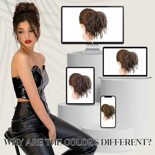 Vista 6 de HMD - Extensiones de cabello con chongo alborotado y coleta con banda elástica de goma, extensiones de cabello sintético para mujer, extensiones