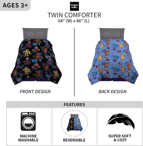 Vista 3 de Franco Ropa de cama para niños, edredón de microfibra suave, individual, Five Nights At Freddy's