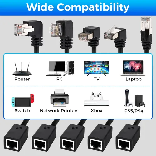 Vista 6 de Cable de extensión Ethernet Cat 6, paquete de 10 unidades, múltiples ángulos (arriba/abajo/izquierda/derecha/recto), adaptador de cable de conexión