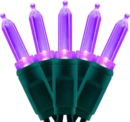 Vista 9 de YULETIME 100 luces LED T5 de Navidad naranjas de una pieza, 33 pies de alto, impermeables, con certificación UL, cable verde (naranja)