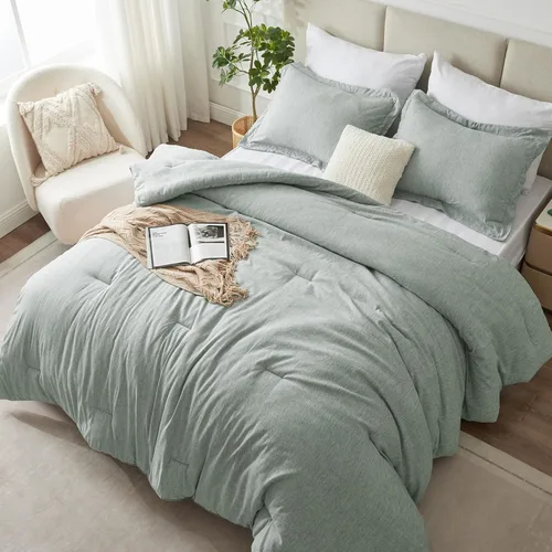 Vista 14 de CozyLux - Juego de edredón extragrande tamaño queen, 3 piezas, 98 x 98 pulgadas, gris, suave, teñido catiónico, para todo el año, transpirable