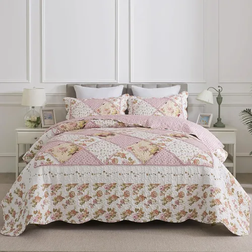 Vista 43 de HoneiLife - Juego de cama de dos piezas, tamaño individual, de microfibra, reversible, de retazos, estilo floral, todas las estaciones