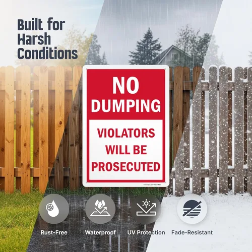 Vista 2 de SmartSign Letrero de metal con texto en inglés "No Dumping Violators Will Be Prosecuted", 14 x 10 pulgadas, aluminio laminado a prueba de óxido