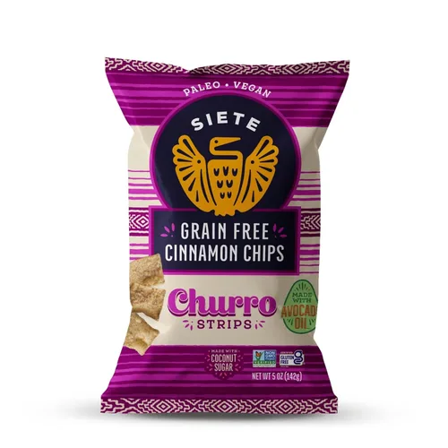 Siete - Tiras de churro sabor canela, libre de grano, libre de lácteos, paleo, vegano, sin OMG, sin gluten, bolsa de 5 onzas