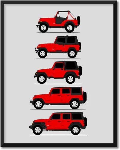 Vista 22 de Custom Car Posters Póster hecho a mano compatible con Jeep Wrangler Generations e impresión de CJ, YJ, TJ, JK, JL - Multi, impresión metálica de 8 x