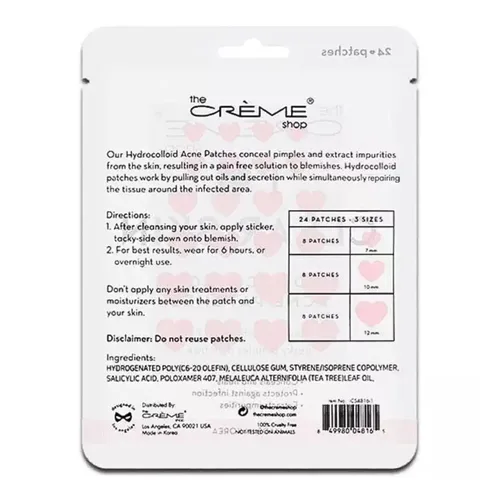 Vista 4 de The Crème Shop Parches hidrocoloides para el acné en forma de corazón para piel clara, impregnados con ácido salicílico + hamamelis, parches