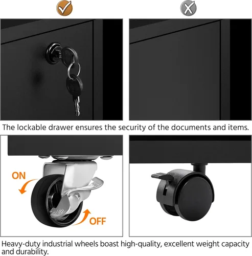 Vista 6 de Yaheetech Archivador vertical debajo del escritorio con 2 cajones y compartimento abierto, soporte de impresora con ruedas bloqueables para carpetas