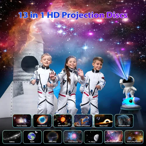 Vista 8 de FlyLily Proyector de Galaxia, Proyector de Planetario HD 12 en 1 Astronauta de Galaxia para Recámara, Proyector de Luz Nocturna de Estrellas
