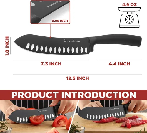 Vista 3 de Cuchillo para cortar carnicero, cuchillo de punta redondeada de 7 pulgadas Black Titanium Nitride Coated, High Carbon German Stainless Steel