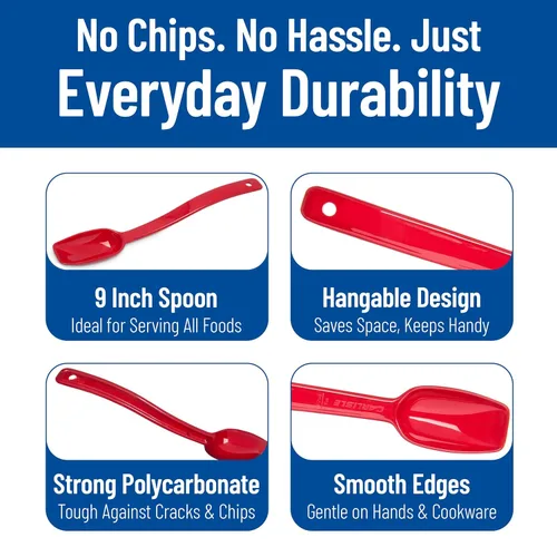 Vista 4 de Cucharas para servir Carlisle, sólidas y perforadas, para buffet/ensaladas 0.25 oz - 0.8 oz (paquete de 12 unidades), Rojo, 12