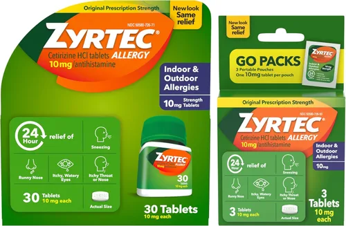 Zyrtec Tabletas para aliviar la alergia las 24 horas, medicina de acción rápida para alergias en interiores y exteriores, cetirizina 10 mg
