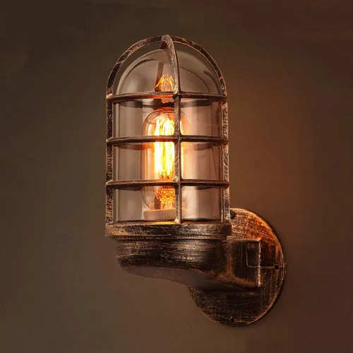 Vista 4 de NIUYAO Aplique de pared reversible de hierro forjado de metal vintage industrial estilo náutico con protector de alambre rústico antiguo pared