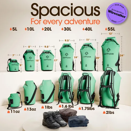 Vista 61 de Earth Pak Bolsa Seca Impermeable - Mochila Impermeable de Cierre Enrollable Superior Mantiene el Equipo Seco para Kayak con Funda Impermeable
