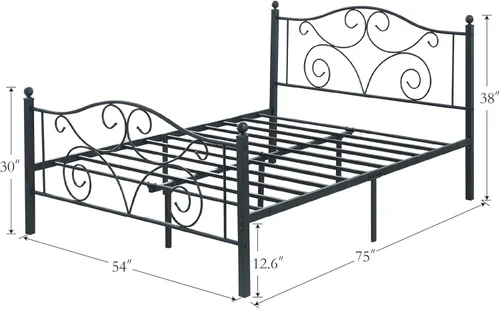 Vista 2 de VECELO Base de cama de metal de tamaño matrimonial con cabecero y estribo, base de colchón de hierro, no necesita somier, resistente y fácil