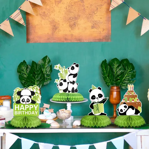 Vista 7 de Demissle 14 piezas de decoración de fiesta de panda, centros de mesa de panal, suministros de fiesta de panda, lindos centros de mesa de papel