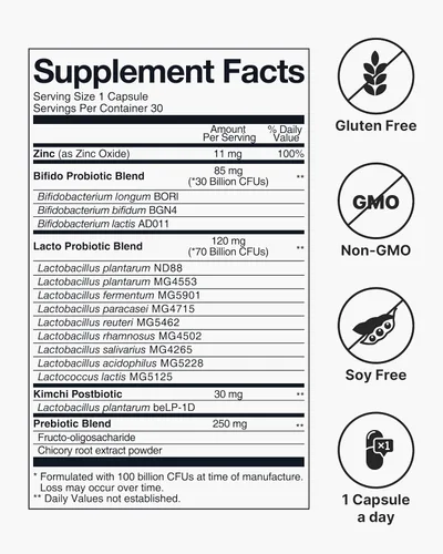 Vista 8 de K-Nutra Daily Synbiotic+ 30 cápsulas Prebióticos, probióticos y postbióticos 4 en 1 100 mil millones de UFC Suplemento de salud intestinal