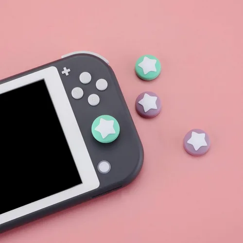 Vista 5 de eXtremeRate PlayVital Star Design Cute Switch Pulgar Grip Taps Dark Grayish Violet Mint Green Joystick Caps para Nintendo Switch Lite Silicona