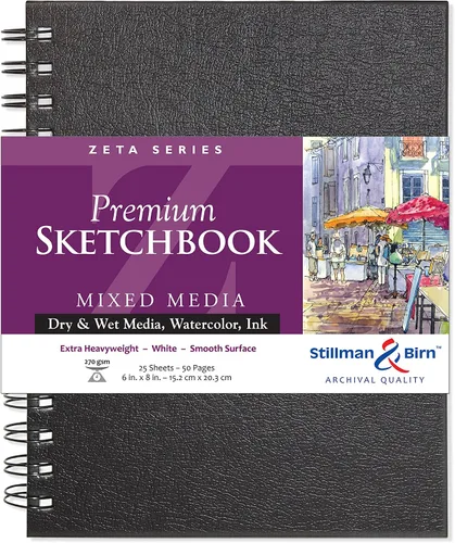 Stillman & Birn Zeta Series - Cuaderno de bocetos encuadernado con alambre, 6.0 in x 8.0 in, 9.52 oz/m² (extra pesado), papel blanco, superficie lisa