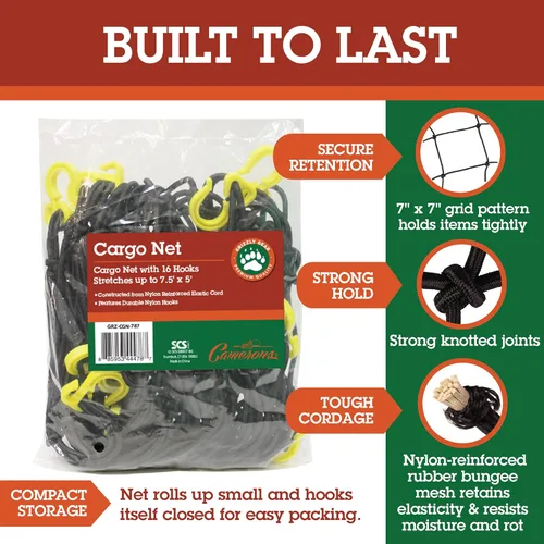 Vista 4 de Grizzly Gear red para cargo con 16 ganchos de nylon duraderos, grande de 36 x 60 pulgadas, se extiende a 60 x 90 pulgadas